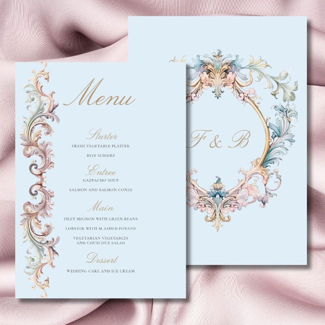 Mariage Regency Era Blue Baroque Crest Menu (Créateur téléchargé)
