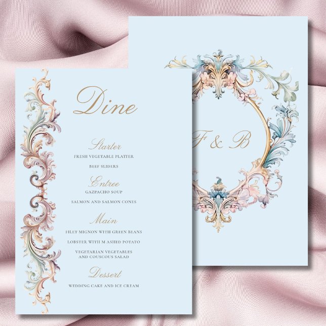 Mariage Regency Era Blue Baroque Crest Menu (Créateur téléchargé)
