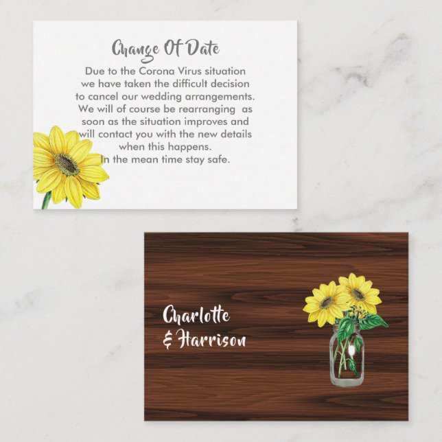 Mariage Reporté Changement De Date Faire-part (Devant / Derrière)
