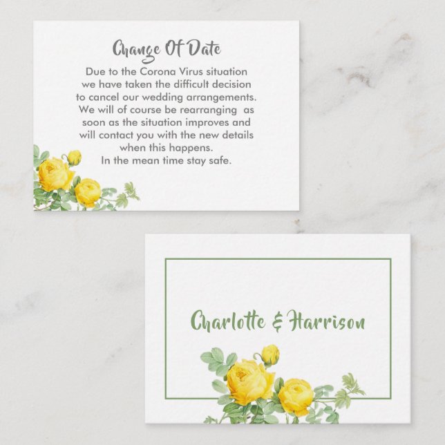 Mariage Reporté Changement De Date Faire-part (Devant / Derrière)