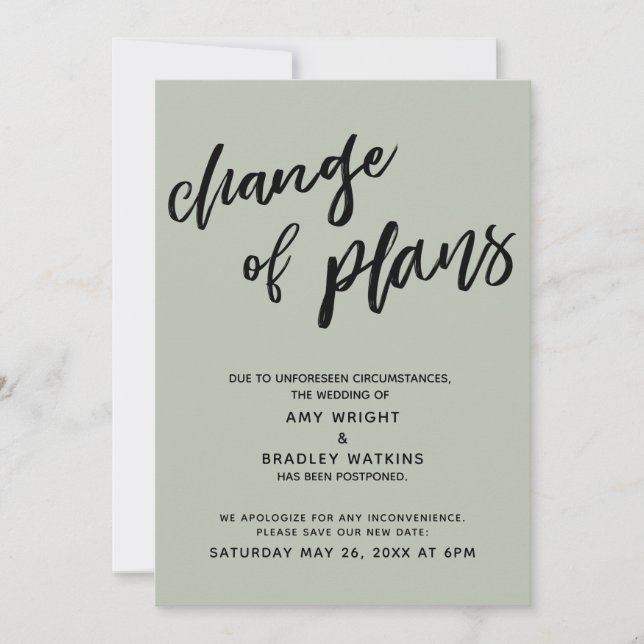Mariage Reporté "Changement de Plans" Carte de Sag (Devant)