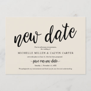 Mariage reporté, nouvelle date, crème, Faire-part