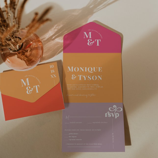 Mariage Rétro Seventies | Invitation Tout en un (Créateur téléchargé)