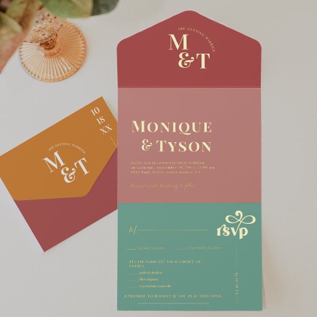 Mariage Rétro Seventies | Invitation Tout en un (Créateur téléchargé)