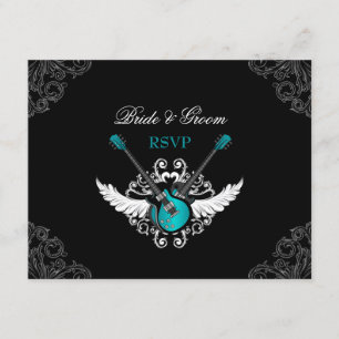 Mariage rock et rouleau Turquoise noir carte RSVP
