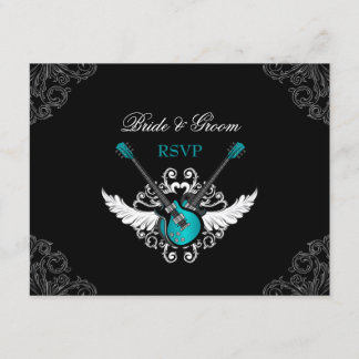 Mariage rock et rouleau Turquoise noir carte RSVP