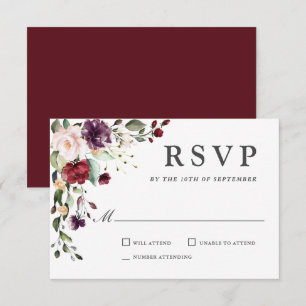 Mariage romantique Bourgogne et Plum Floral RSVP