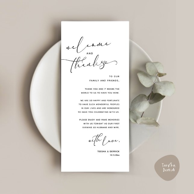 Mariage romantique Cadre Carte de remerciements (Romantic Wedding Dinner Place Setting Thank You Card, in White and Black)