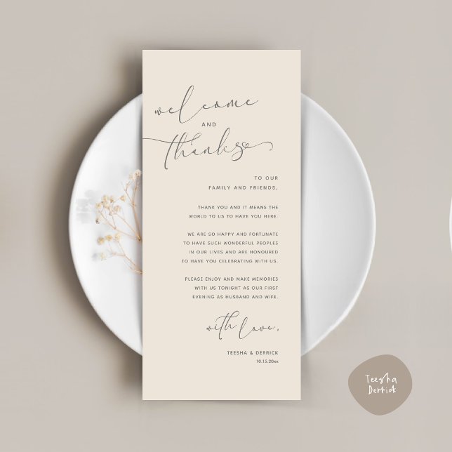 Mariage romantique Cadre Carte de remerciements (Romantic Wedding Dinner Place Setting Thank You Card, in Cream Grey)