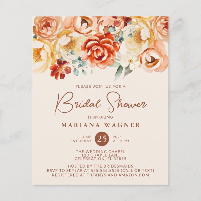 Mariage Romantique Floral Crème Rouille Pas Cher (Devant)