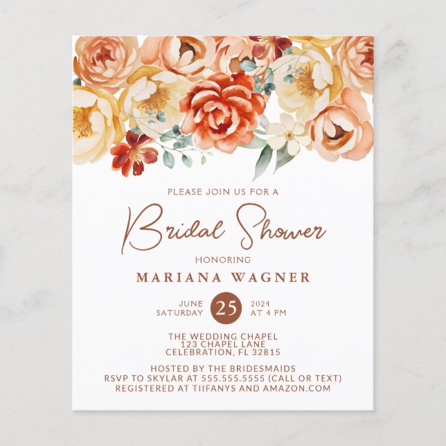 Mariage Romantique Floral Crème Rouille Pas Cher (Devant)