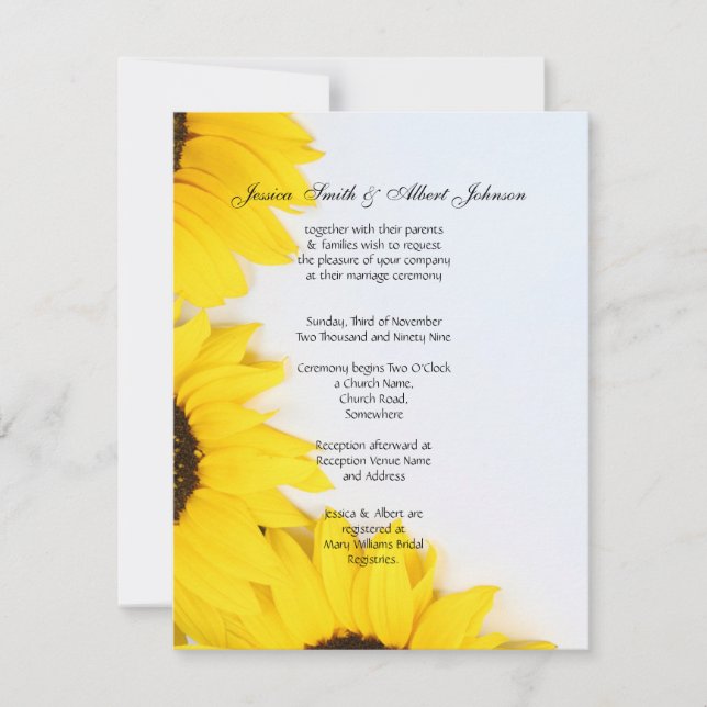 Mariage romantique invitation tournesols (Devant)