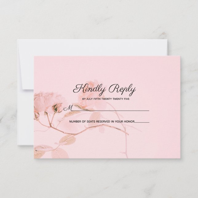 Mariage romantique rose rose pâle Rosebud RSVP (Devant)