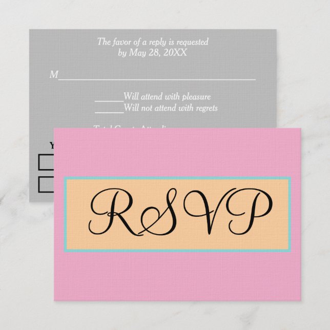 Mariage Rose Argent Bleu Beige RSVP (Devant / Derrière)