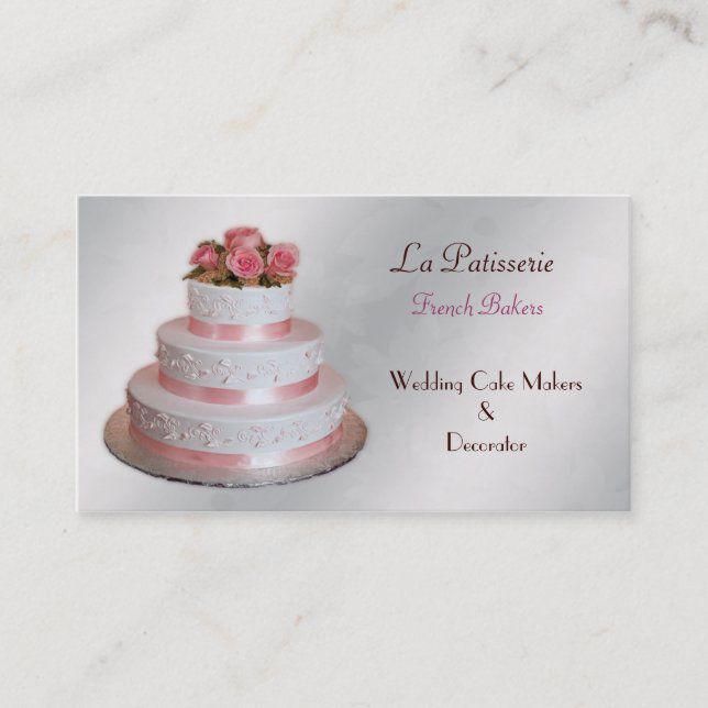 mariage rose argent pâtisseries cartes de visite (Devant)