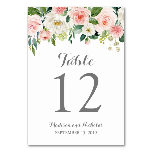 Mariage rose blanc Fleur Numéro de tableau Cartes (Par défaut)
