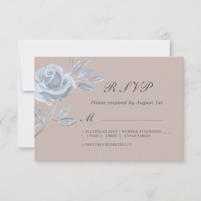 Mariage Rose bleu et blanc minimum Dusty RSVP (Devant)