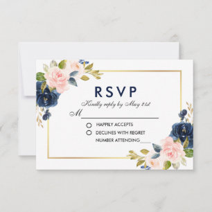 Mariage rose bleu floral RSVP