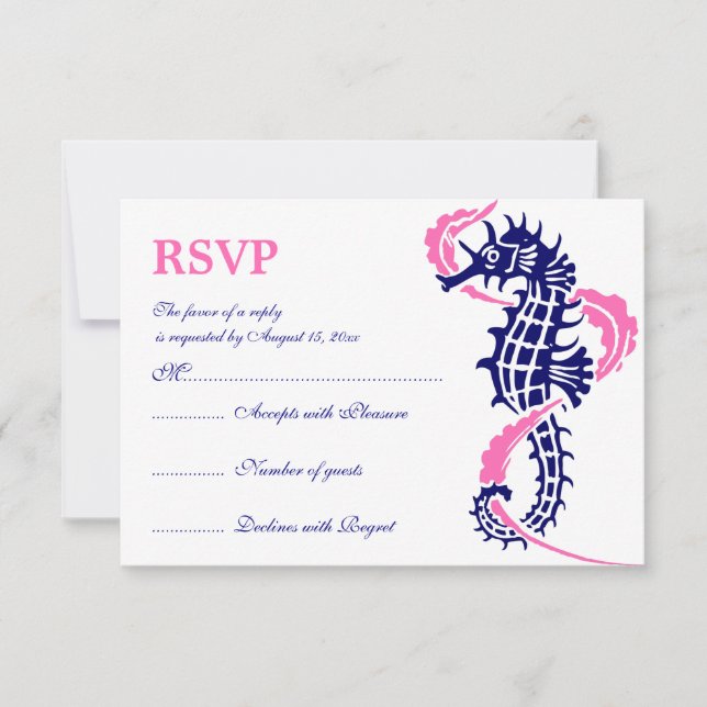 Mariage rose chaud, bleu hippique et algues, RSVP (Devant)