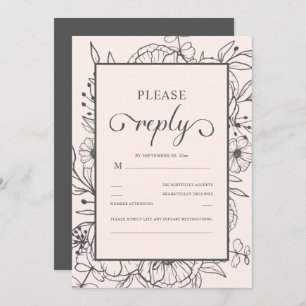 Mariage rose chic floral esquissé RSVP