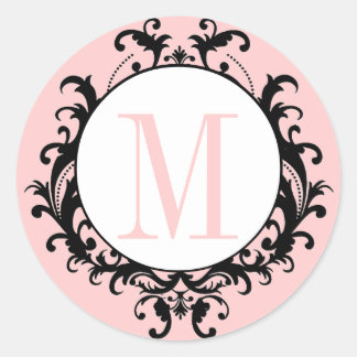Mariage rose chic Monogram M Damask Étiquette