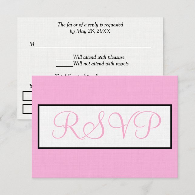 Mariage Rose Clair Blanc RSVP (Devant / Derrière)
