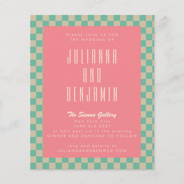 Mariage rose de table de chèques rétro budget (Devant)