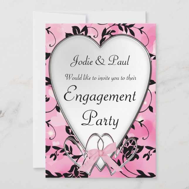 Mariage rose et noir de coeur - invitation de (Devant)