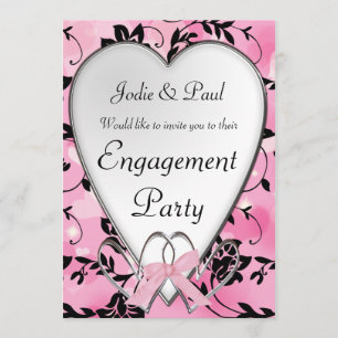 Mariage rose et noir de coeur - invitation de