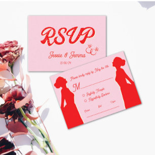 Mariage rose et rouge lesbienne moderne RSVP
