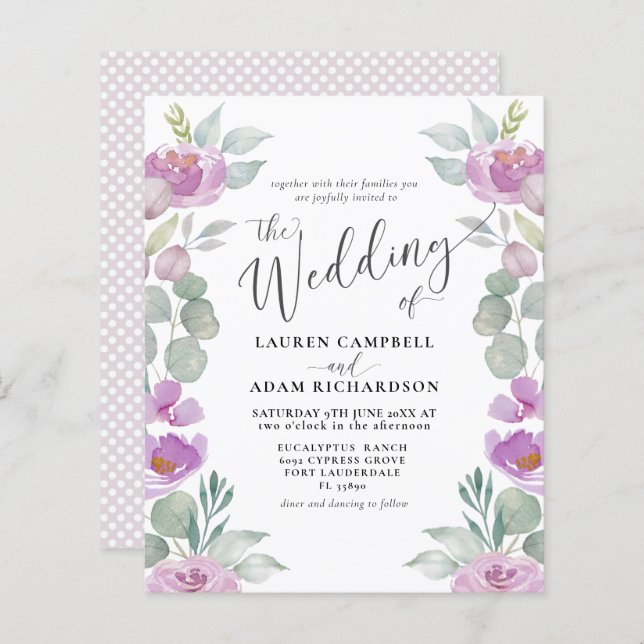 Mariage rose Eucalyptus Budget (Devant / Derrière)