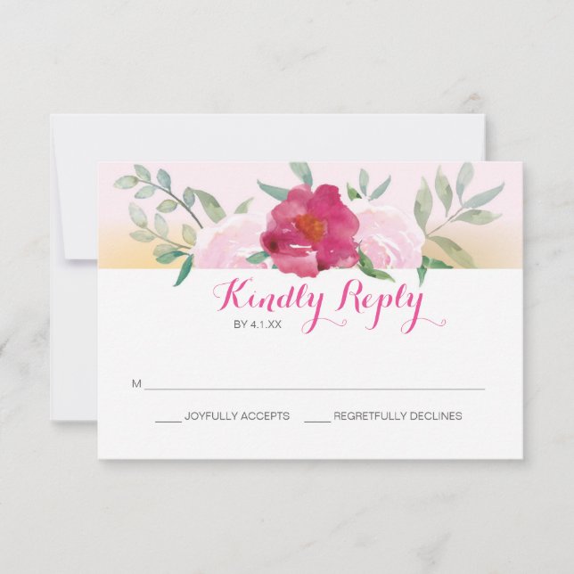 Mariage rose Floral Inviter carte RSVP (Devant)