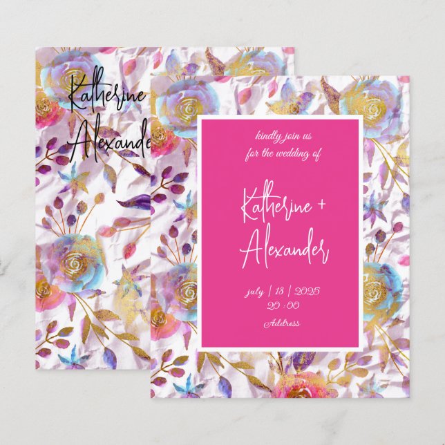 Mariage rose floral Lily Invitation classiques (Devant / Derrière)