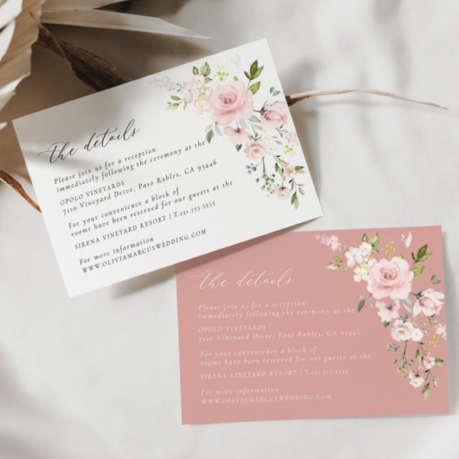 Mariage rose Floral Olive Détails Carte de boîtier (Details Card 2 Colors)