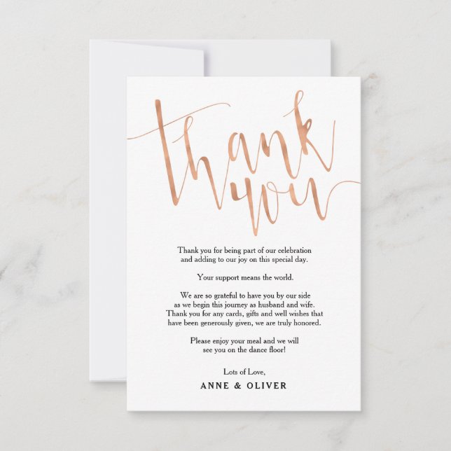 Mariage rose Gold Carte de remerciements (Devant)