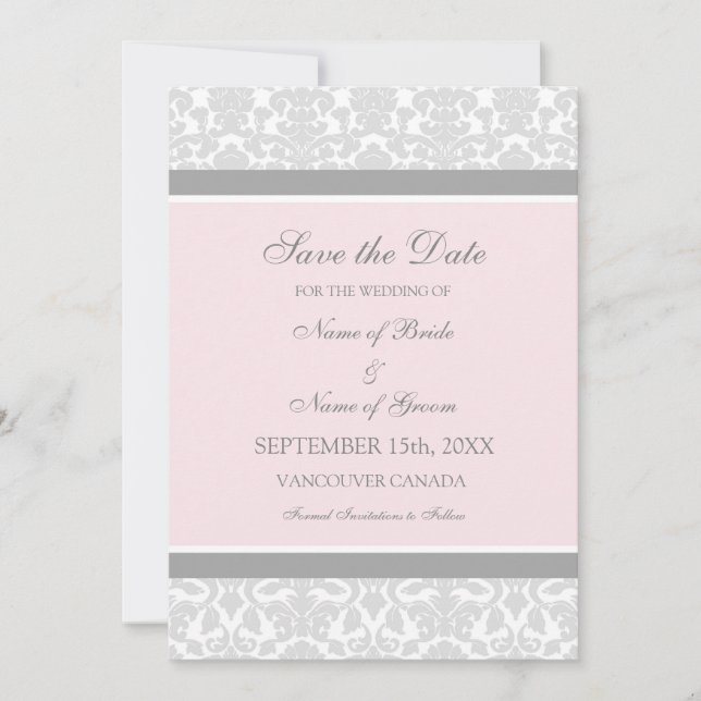 Mariage rose gris Enregistrer la carte de date (Devant)