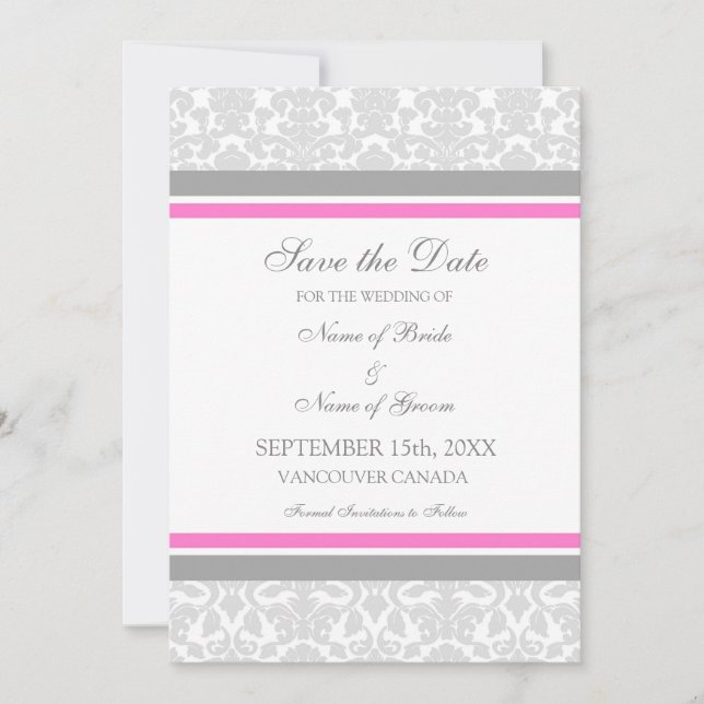 Mariage rose gris Enregistrer la carte de date (Devant)