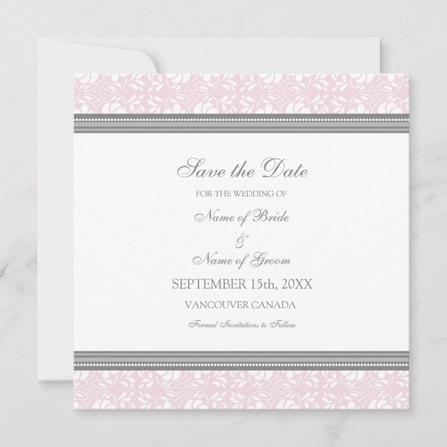 Mariage rose gris Enregistrer la carte de date (Devant)