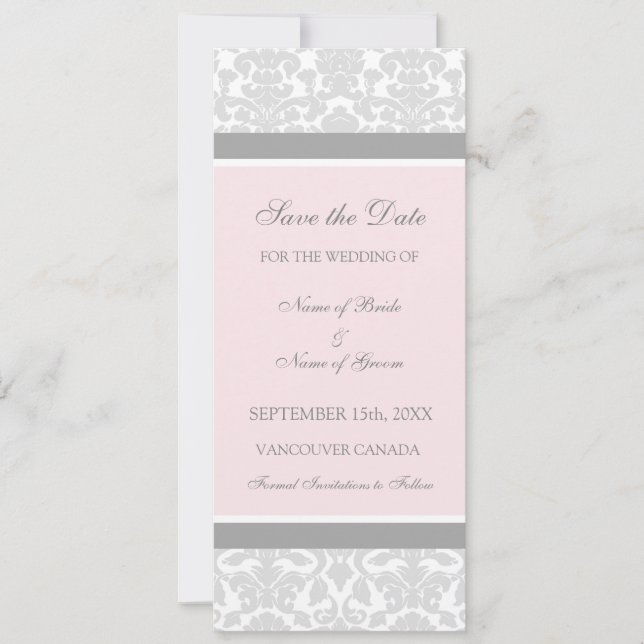 Mariage rose gris Enregistrer la carte de date (Devant)