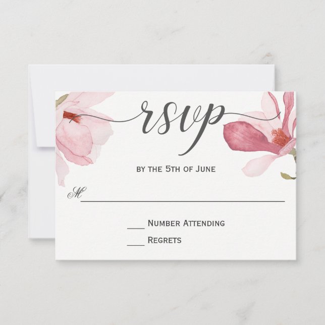 Mariage rose Magnolias aquarelle RSVP (Devant)