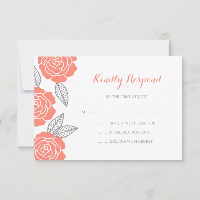 Mariage Rose moderne gris et corail RSVP (Devant)