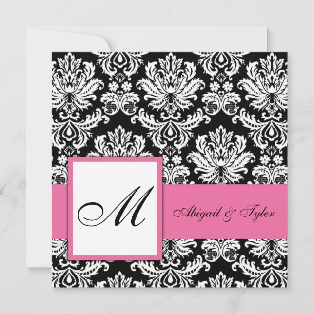 Mariage rose Monogramme Damask Invitation (Devant)