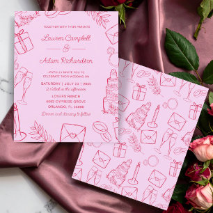 Mariage Rose Pâle & Rouge Dessiné à la Main Budget