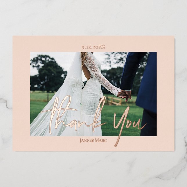 Mariage rose Real Foil 2 photos Merci Cartes (Recto)
