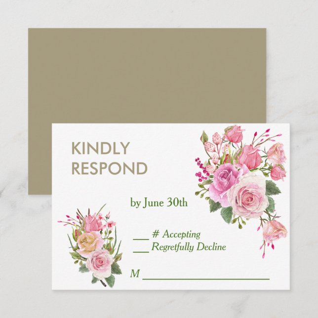 Mariage Rose Rose Cadre Or RSVP (Devant / Derrière)