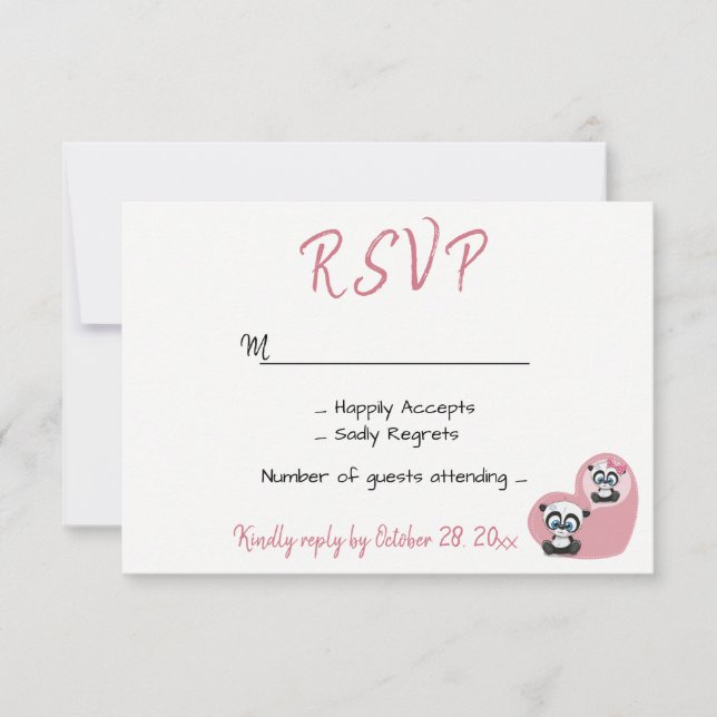 Mariage rose RSVP Panda Teddy Bear Coeur (Devant)