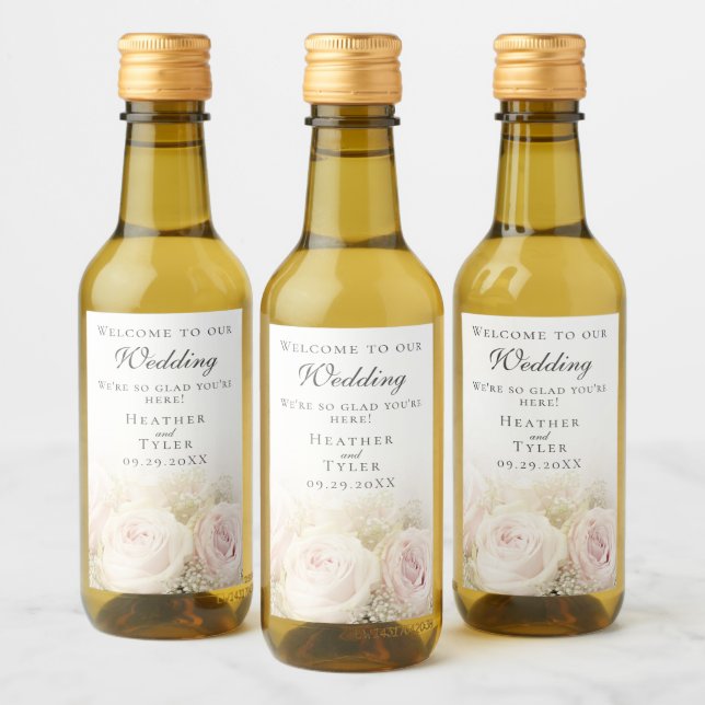 Mariage Roses Mini bouteille à vin Étiquette (Bouteilles)