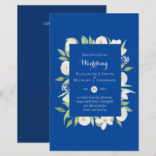 Mariage Royal Blue Floral Budget Inviter A9