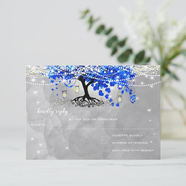 Mariage Royal Blue Heart Leaf Tree RSVP (Debout devant)