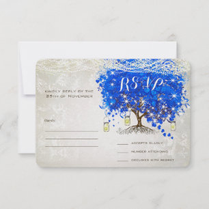 Mariage Royal Blue Heart Leaf Tree RSVP